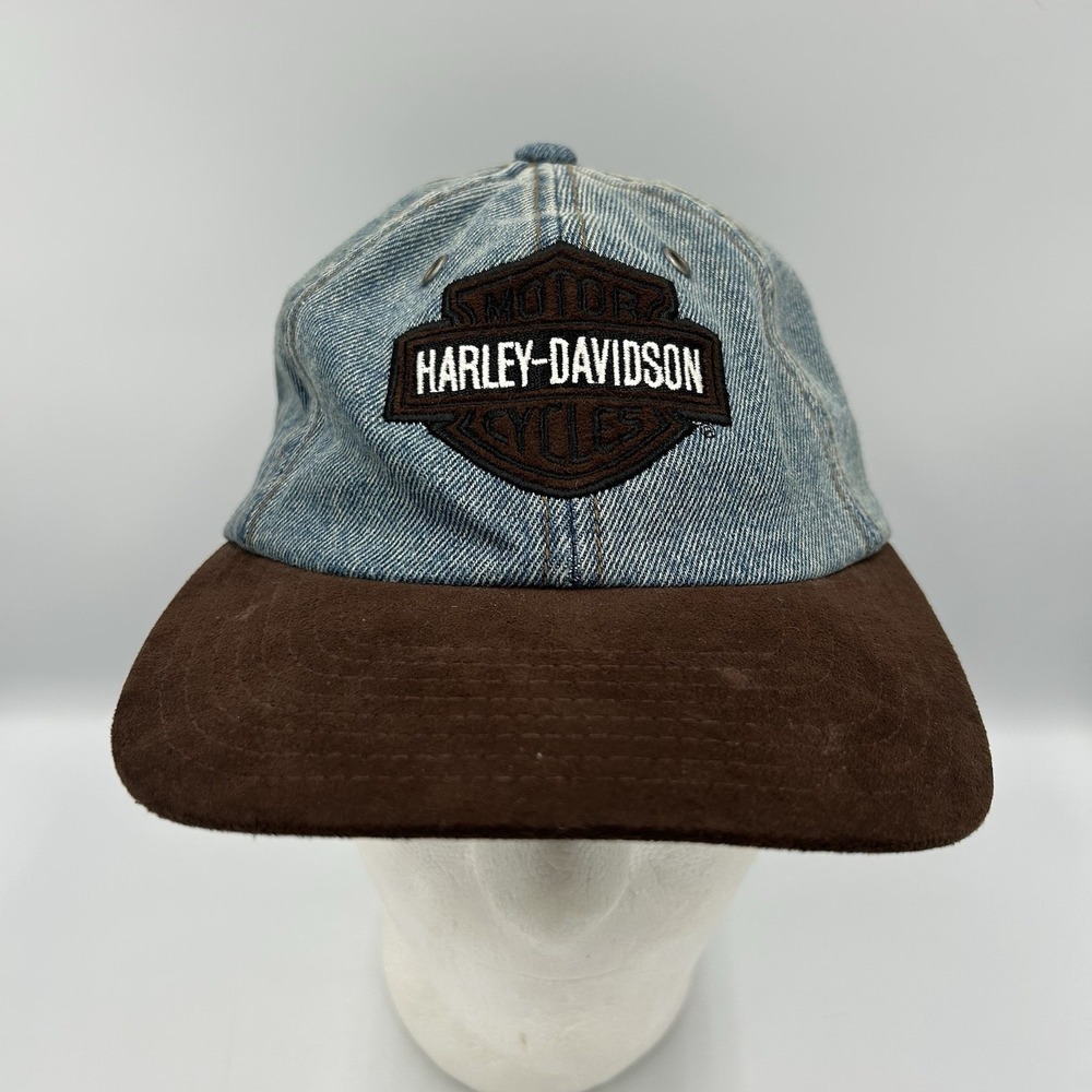 Harley Davidson Vintage Baseball Hat Denim Suede VTG Leather Biker Daytona Beach